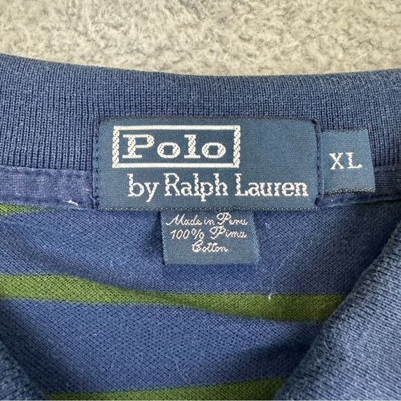 Polo Ralph Lauren Polo Shirt Mens XL‎ Blue Green Striped Pima Cotton Casual Prep - Picture 15 of 16